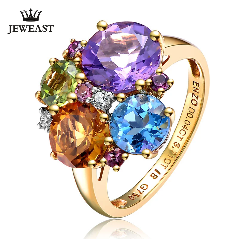 ENZO Natural topaz/Peridot/Amethyst/Citrine 18K Pure Gold 2023 New Hot Selling Top Ring Shape Ring  For  Woman Genuine Jewelry