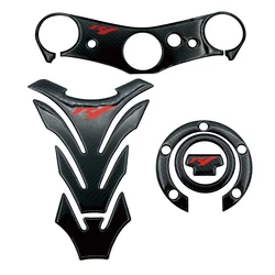 Motorcycle Fuel Tank Pad Protector Decals Gas Cap Cover Triple Clamp Yoke Carbon Fiber Sticker Set For Yamaha YZFR1 R1 2007 2008