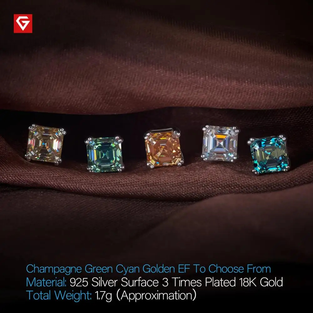 GIGAJEWE razem 1.6ct D Asscher diament Test przeszedł Moissanite 18K White Gold Plated 925 srebrny kolczyk biżuteria kobieta dziewczyna prezent — zdjęcie 5