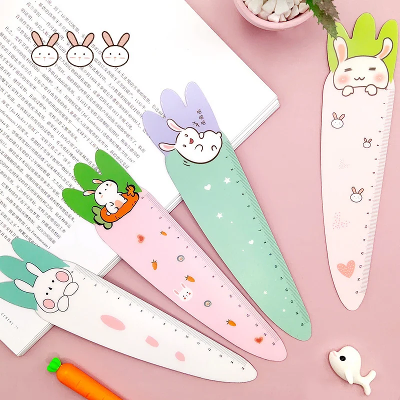 Ellen Brook 1 PCS Cute Carrot Bunny Kawaii Stationery Cartoon Drawing Gift Korean Office School Kitten Straight Plastic Ruler