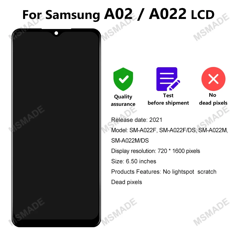 6.5\'\' IPS For Samsung Galaxy A02 SM-A022 LCD Display Touch Screen Digitizer For Galaxy A022F/DS A022M A022M/DS Replacement Parts