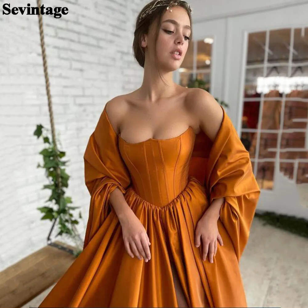 Sevintage Burnt Orange Long Prom Dresses With Wrap Corset Lace Up Satin Evening Gowns For Women Formal Party Dress Plus Size