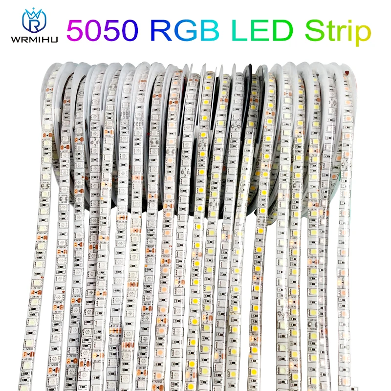 Taśma LED Wodoodporna 5050 DC5V 12V 24V 60LEDs/m 5m Elastyczne światło LED RGB 5050 Taśma LED Ciepłe białe czerwone grube niebieskie podświetlenie