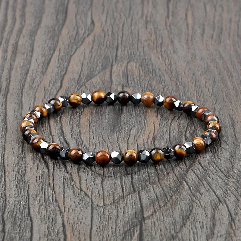 4mm Beads Bracelet Irregular Hematite Men Handmade Stretch Jewelry Black Lava Stone Charms Bracelets For Women Friendship Gifts