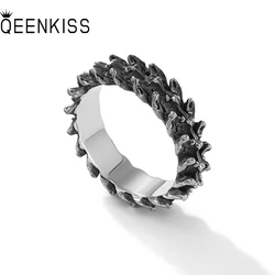 QEENKISS 925 Sterling Silver Ring for Men Male Vintage Adjustable Dragon Scale Ring Fine Jewelries Wholesale Party Gift RG6709