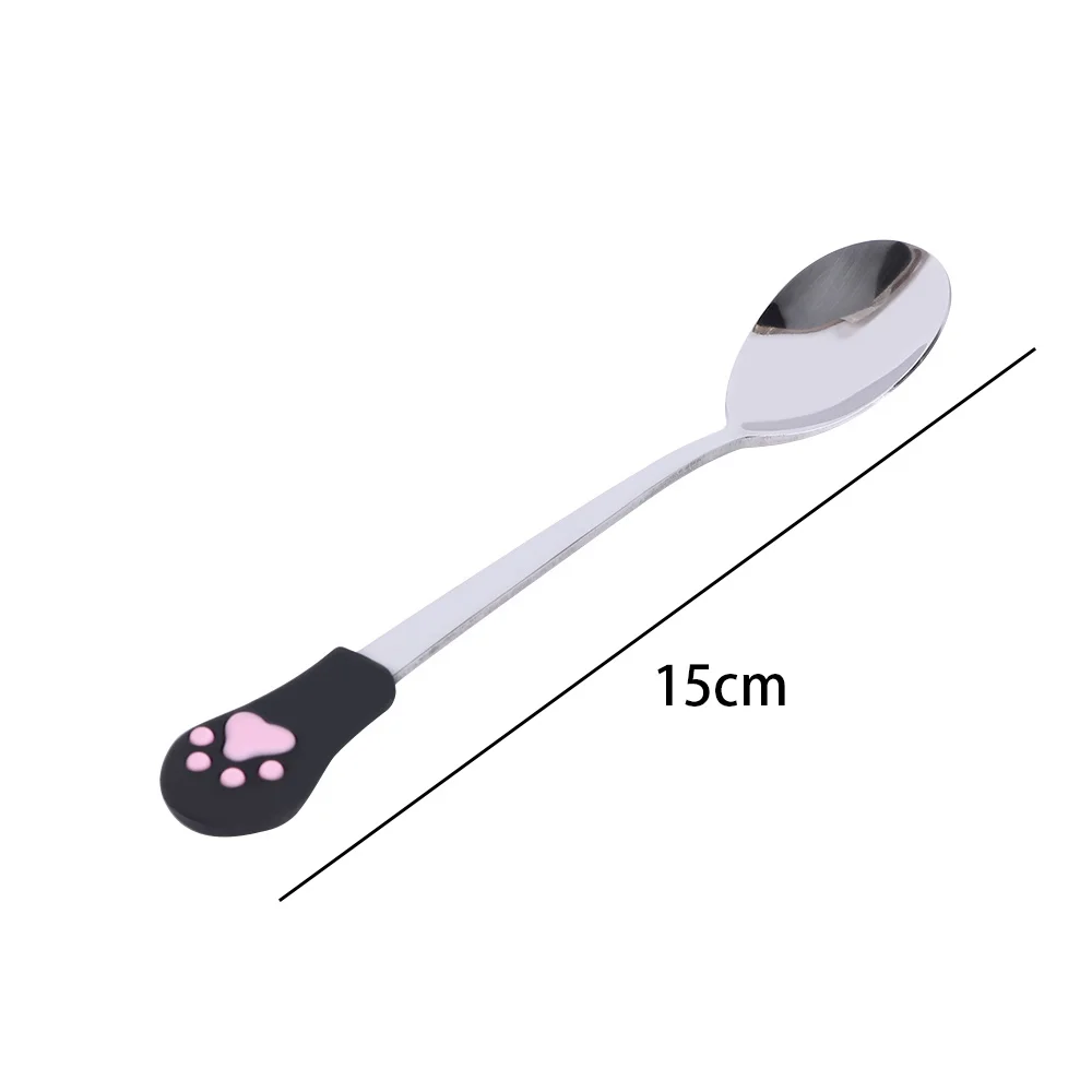 1Pc Cute Cat Claw Stainless Steel Spoon Coffee Tea Stirring Spoon Fruit Dessert Scoop Ceramic Cat Head Drink Spoon Tableware