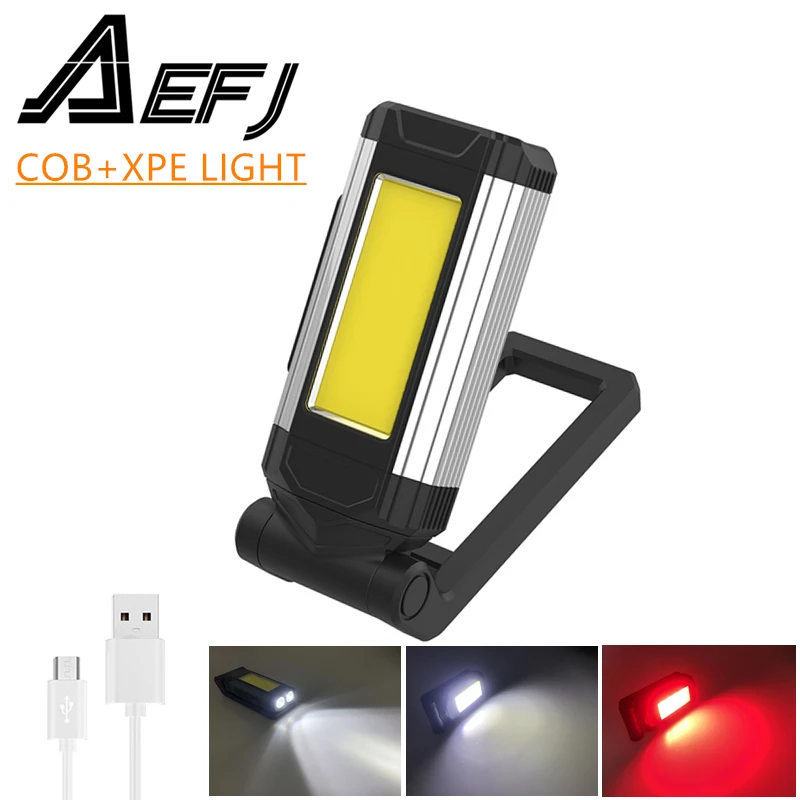 COB Work Light with Magnet LED Flashlight Multifunctional Adjustable Camping Lamp Waterpoof Torch USB Rechargeable Lantern