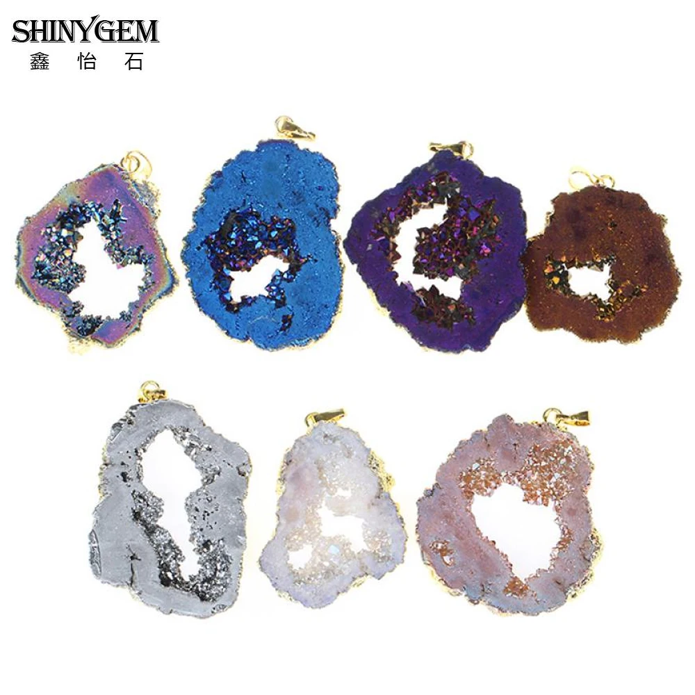 

ShinyGem Random 40-60mm Irregular Natural Crystal Druzy Pendant Gold Plating Geode Gem Stone Connector DIY Jewelry Making 5pcs