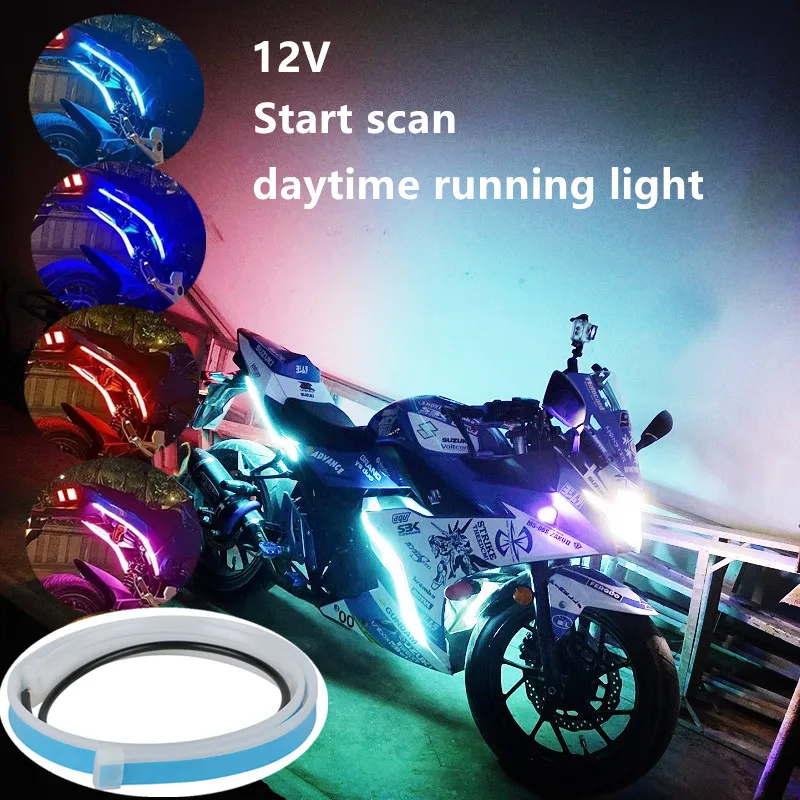 2pcs 12V Waterproof DRL Daytime Running Light Flexible Car LED Strip Brake Backup Rear Turn signal Yellow flow Motorcycle Light