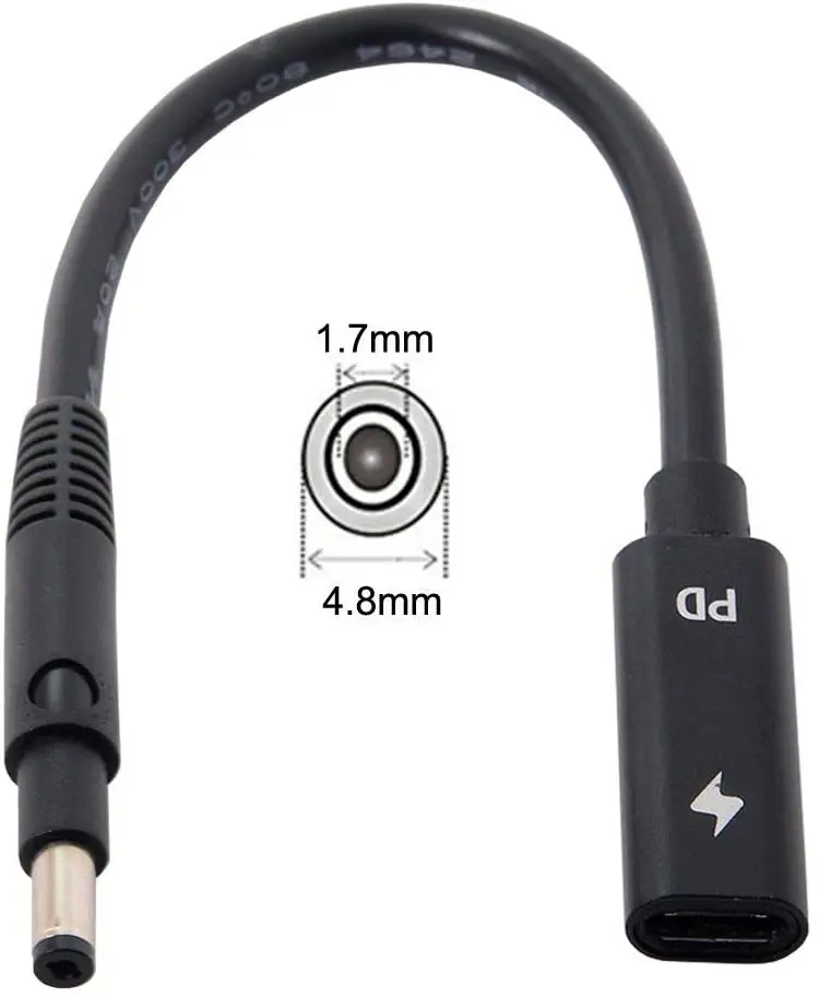 Loại C USB-C Nữ Đầu Vào DC PD Cáp Sạc Phù Hợp Với Laptop 18-20V (4.8X1.7Mm)