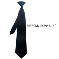 Cravate de Cou en Imitation de Soie pour Homme, Pré-Attachée, de Couleur Noire Unie, pour Uniforme de Sécurité Police, Enterrement et Mariage, 50x8cm 6
