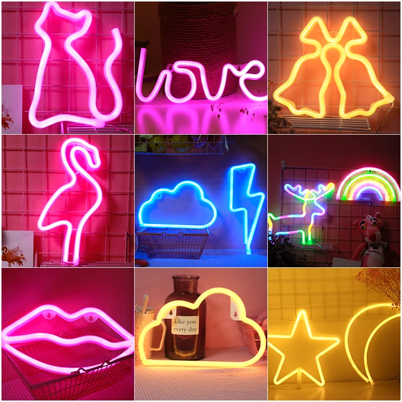 81# LED Neon Night Light Sign Wall Hanging Neon Lights Room Home Bedroom Party Bar Wedding Decoration Creative Christmas Gift