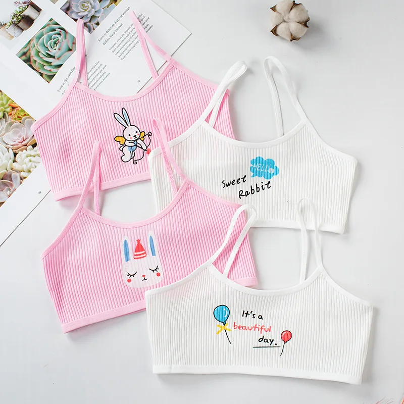 4Pcs New Girls Developmental Camisole Thread Combination Girl Bra Tube Top Girl Cartoon Training Bra 7-16Y Clothes For Teens