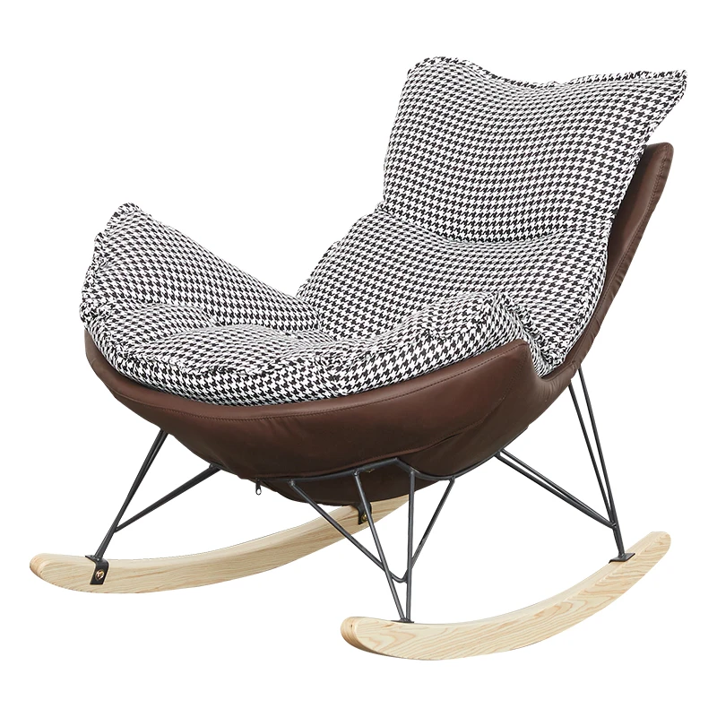 

TT Style Houndstooth Rocking Chair Home Recliner Nordic Rocking Chair Balcony Leisure Living Room Lazy Single-Seat Sofa Chair