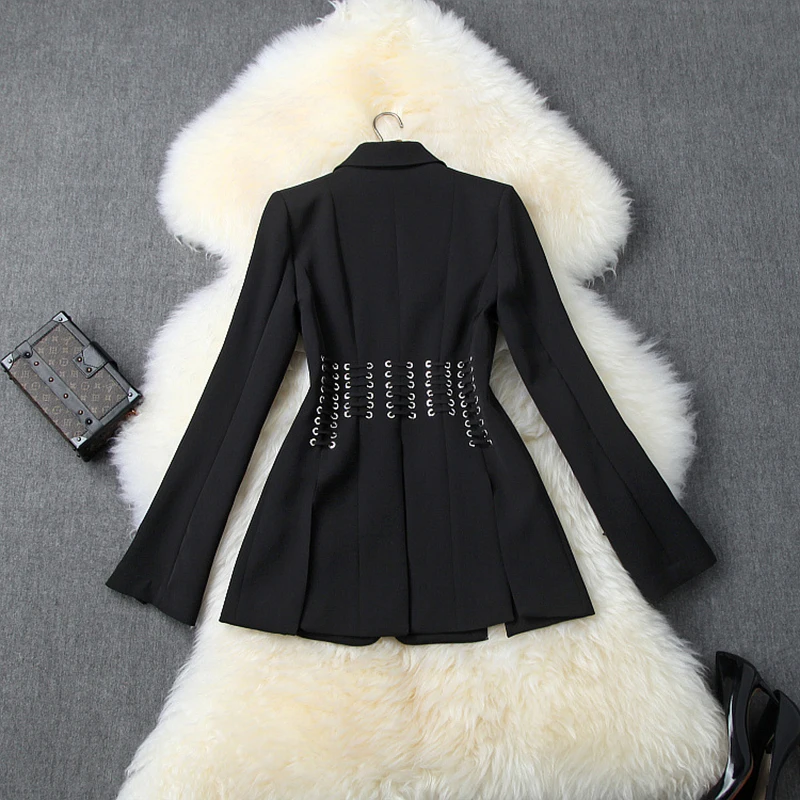 HIGH STREET 2024 Designer Stylish  Women\'s Single Button Slit Rope Lacing Up Blazer Jacket