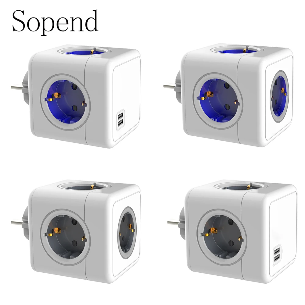 Sopend ไฟเต้าเสียบปลั๊กไฟ Powercube ซ็อกเก็ตสมาร์ท5V 2.1A Usb 250V Multiprise ผนัง4ปลั๊กต่ออะแดปเตอร์ซ็อกเก็ต