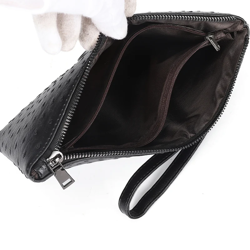 Struisvogelpatroon Zwart Bruin Portemonnee Tijgerkop Ontwerp Man Clutch Bag Hoge kwaliteit Zakenlieden Kaarthouder Case Geld Mannelijke handtas