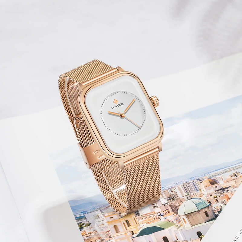 WWOOR 2024 Top Brand Luxury Ladies Watch Ladies Rose Gold Mesh Strap Wrist Watch Bracelet Casual Quartz Watches Relogio Feminino