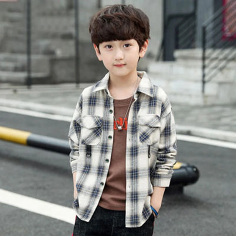 3-13 Years Teens Long Sleeve Plaid Shirt Boy Uniforms Children Teenage Tops Turn Down Collar School Shirts For Boys Kids Clothes