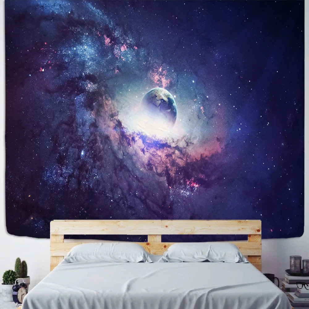 Milky Way Tapestry Space Interstellar Universe Moon Sun Earth Wall Tapestry Wall Decor Fabric Polyester Hanging Wall Tapestry