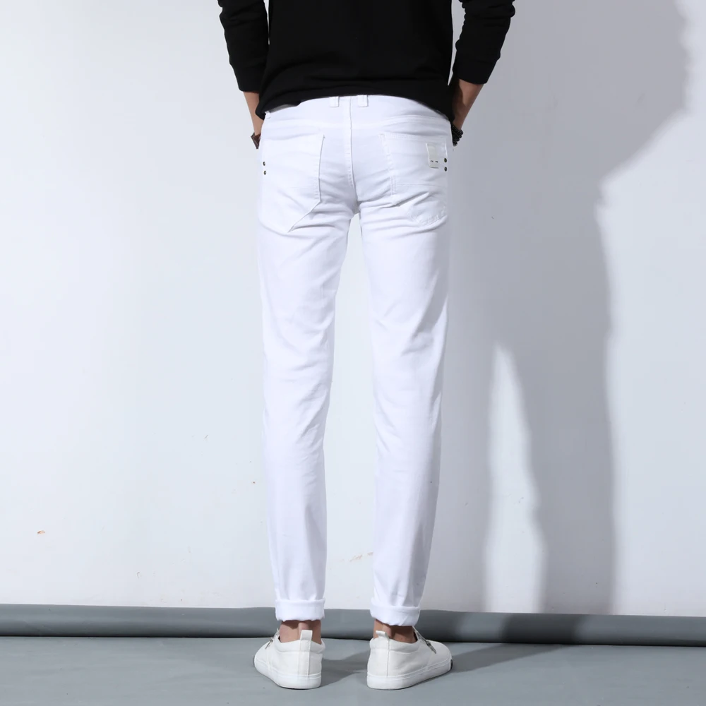 2020 New Autumn Men\'s Pure White Cotton Jeans Fashion Casual Slim Stretch Pants Male Brand Clothes