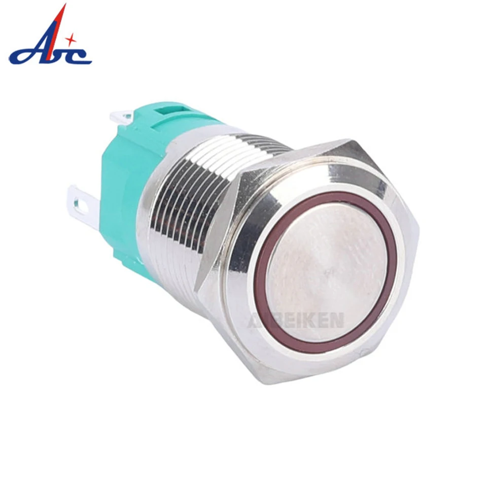 Waterproof Metal Push Button Switch With Ring LED light RED BLUE GREEN YELLOW Self-locking and momentary 12 16 19 22mm