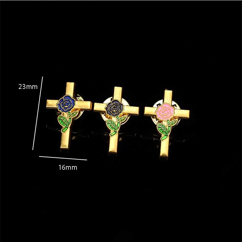 5 pieces / new brooch jesus cross color enamel brooch metal catholic rose flower brooch collar pin used for jewelry on clothes