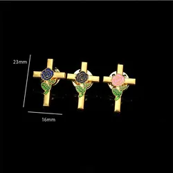 5 pieces / new brooch jesus cross color enamel brooch metal catholic rose flower brooch collar pin used for jewelry on clothes