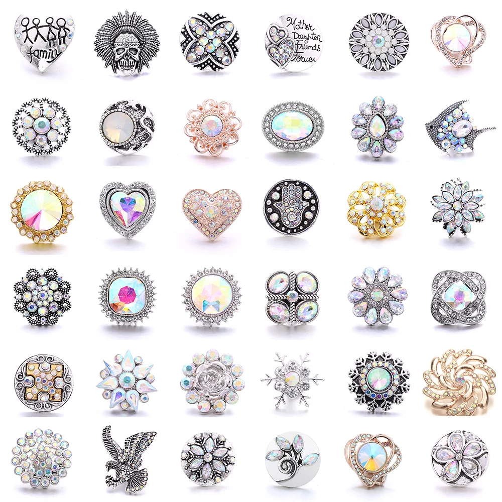 5pcs/lot New Snap Jewelry AB Colorful Rhinestone Owl Flower Snap Button Fit 18mm Snap Buttons Necklace Pendant Snap Jewelry