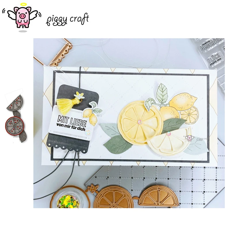 Piggy Craft metal cutting dies cut die mold Lemon slices leaves Scrapbook paper craft knife mould blade punch stencils dies