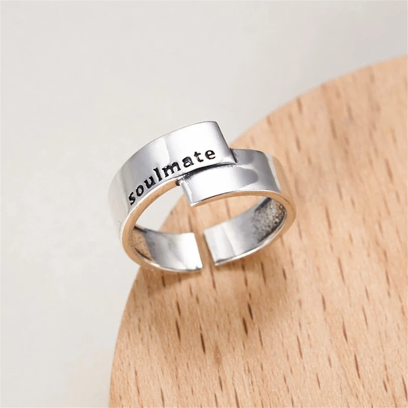 YIZIZAI Vintage Ring Soulmate Letter Silver Color Open Rings for Women Jewelry Gift fashion trendy ring