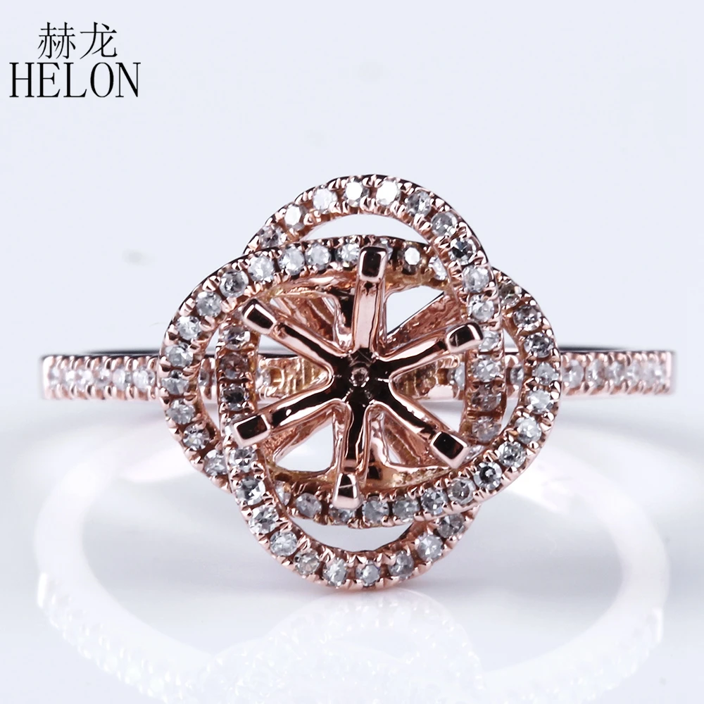 

HELON 6-6.75mm Round Solid 14k Rose Gold Engagement Wedding Natural Diamond Semi Mount braided Women Fine Jewelry Diamonds Ring