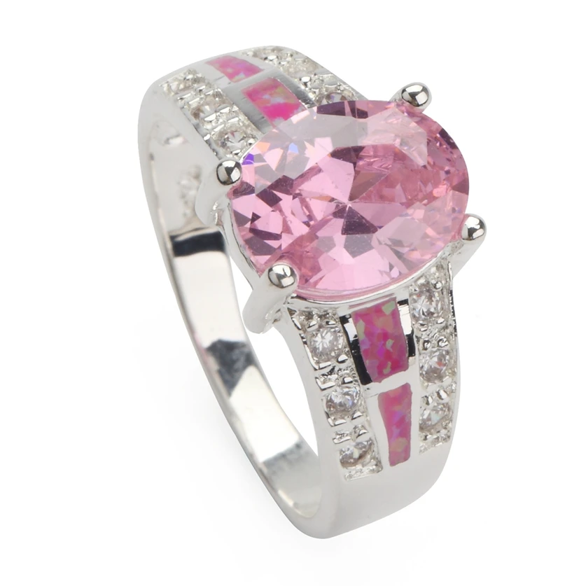 SHUNXUNZE Charm Wedding Rings Jewelry & Accessories For Women Pink Opal And Pink Cubic Zirconia Rhodium Plated R109 Size 6 7 8 9