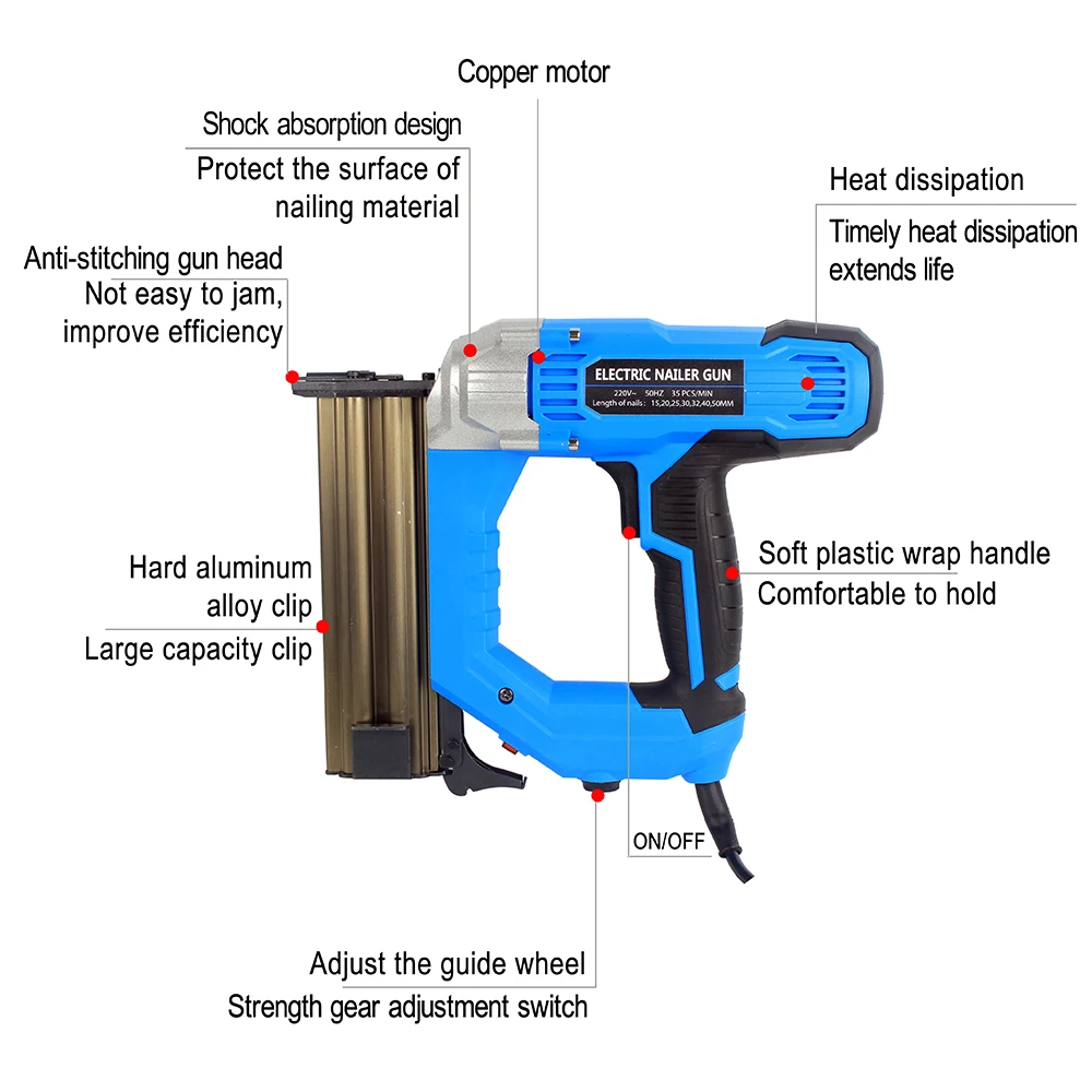 Raizi Electric Nailer Gun for Woodworking  F50 Framing Household Decoration 220v Power Tool 3800wNailer Furniture Staples