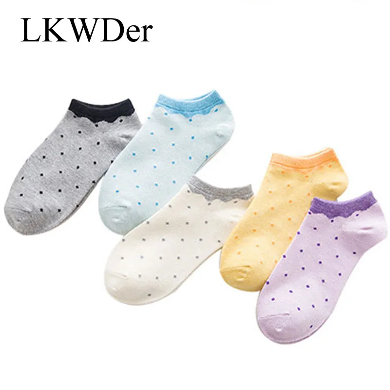 

LKWDer 10 Pcs/5 Pairs Women Socks Dot Cute Socks Short Woman Socks Slippers Cotton Blend Low Cut Ankle Boat Socks Summer Meias