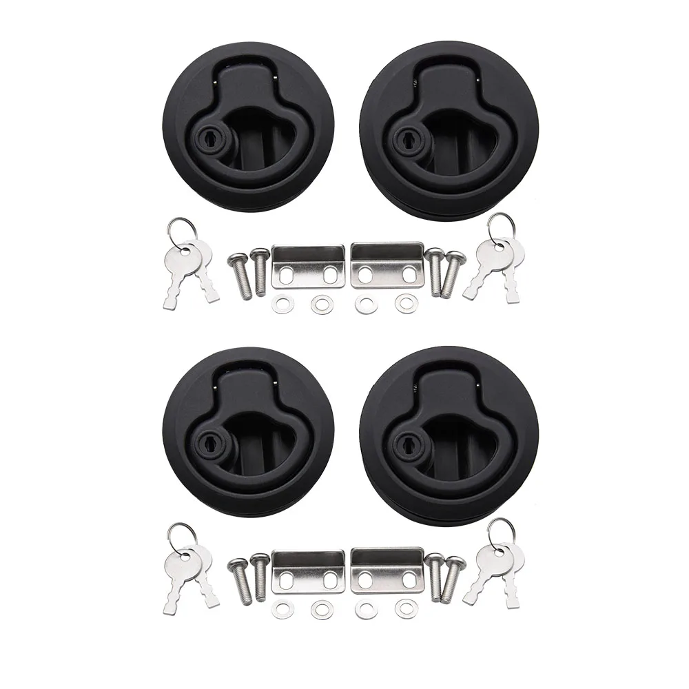 4 PCS Marine Boat Round Deck Lock with Key Plastic Flush Pull Slam Latches Lift Ring Handle for RV Deck Hatches Door Replacement