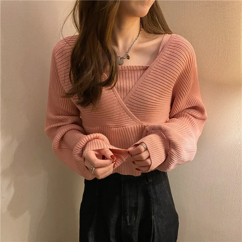 Women Clothing Commute Black Slim Long Sleeved Knit Korean Sweater Ladies Blouse Pullover Warm Casual Soft Tops Jumper