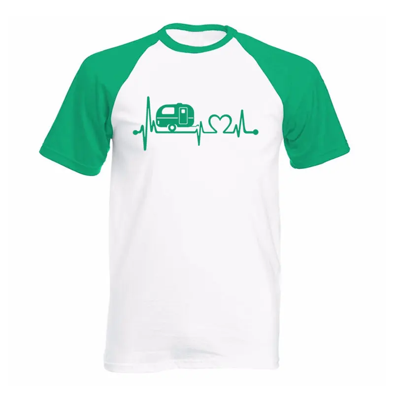 Camper Travel Hiker Camper Heartbeat Men Tee Shirt Summer T-shirt Cotton Mens raglan Short Sleeve O Neck Streetwear T Shirt Tops