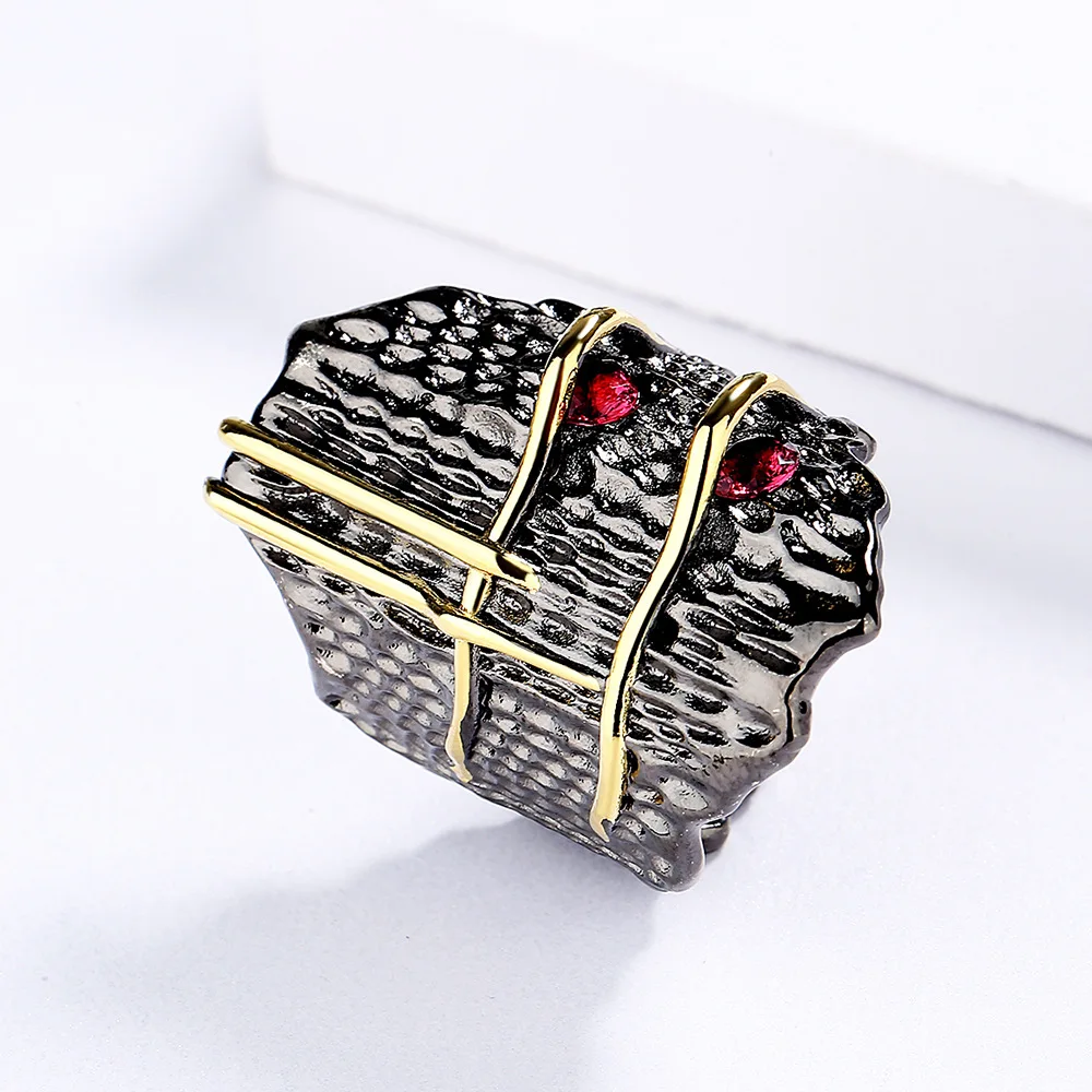 Geometric vintage red zircon interwoven black gold ring 925 silver exquisite vintage ring ladies party cocktail party jewelry