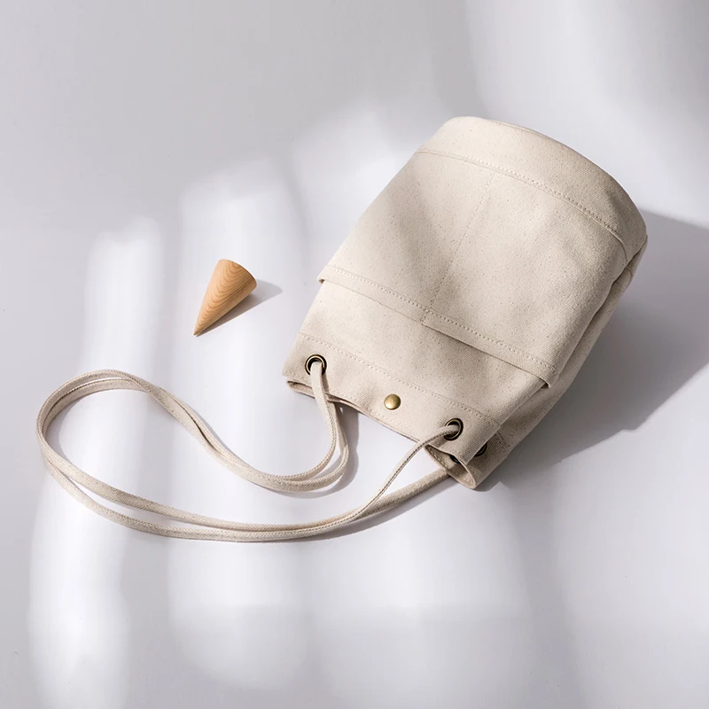 Canvas messenger female small bag new chic retro literary simple diagonal cross bucket bag