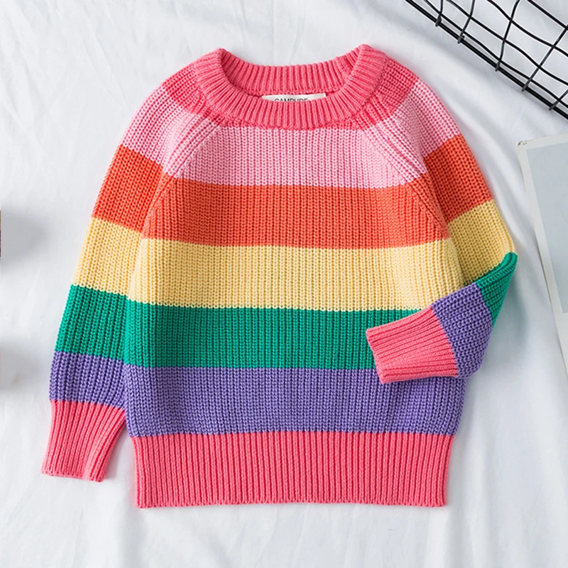 New Kids Baby Girls Boys Sweater Autumn Winter Full Sleeve Rainbow Stripes Pullover Sweater Toddler Children Knit Sweater