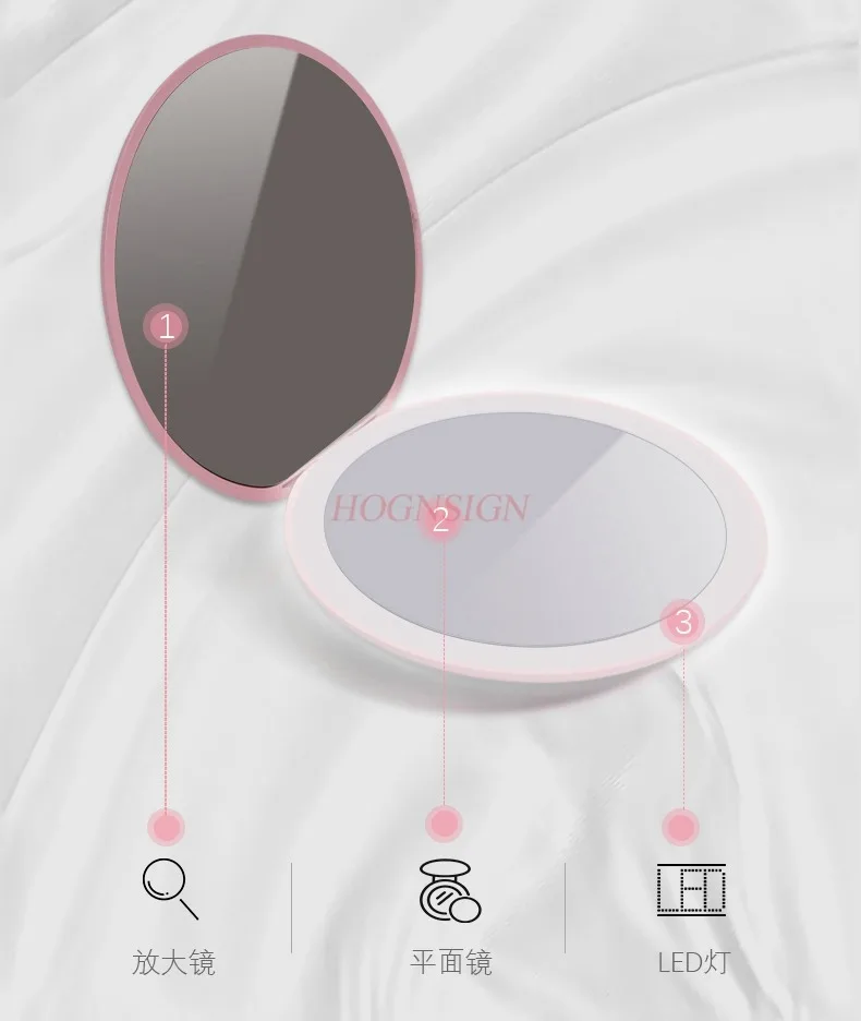 Lusterko do makijażu LED z funkcją ładowania, popularne w sieci, przenośne z małym lusterkiem, składane, dla studentek, do akademika, z lampką do makijażu.