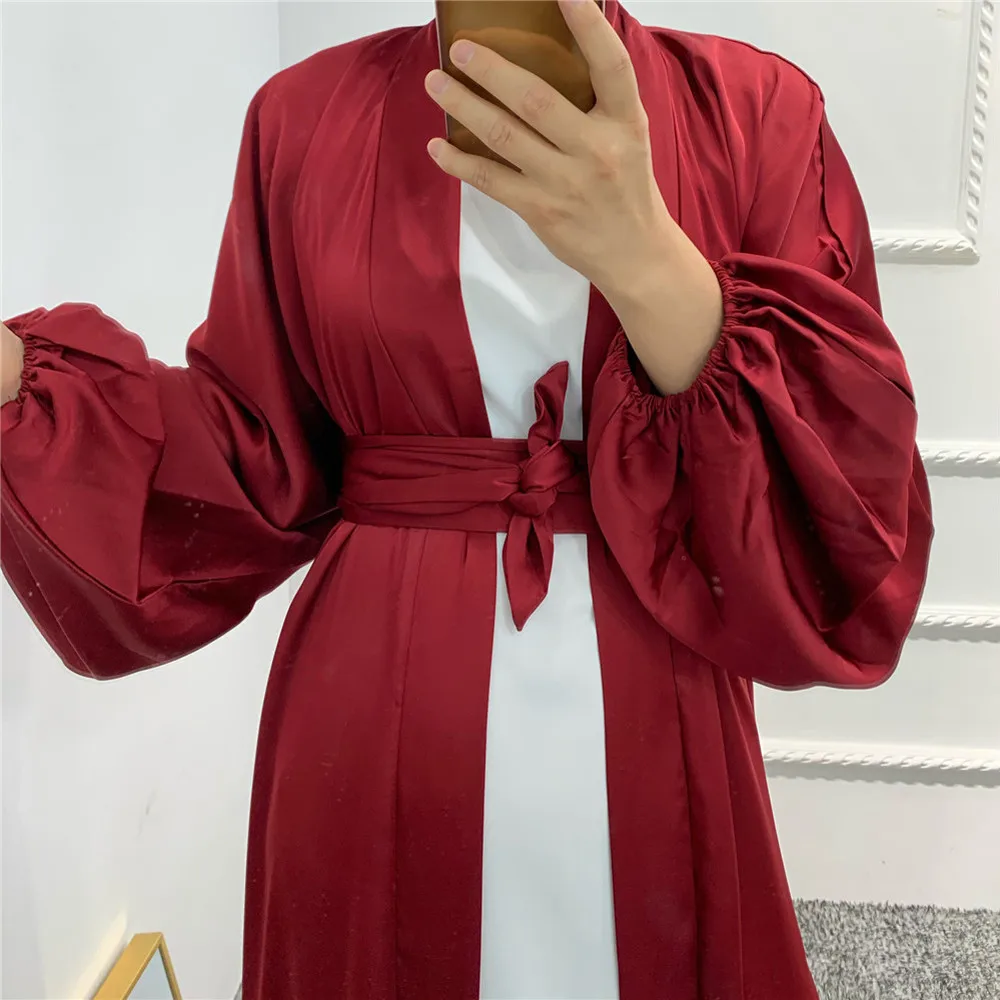 Dubajskie kobiety jednolity kolor Kaftan muzułmański otwarty kardigan Kimono arabski Abaya długa sukienka Ramadan islamski Kaftan indyk 5 kolorów szata