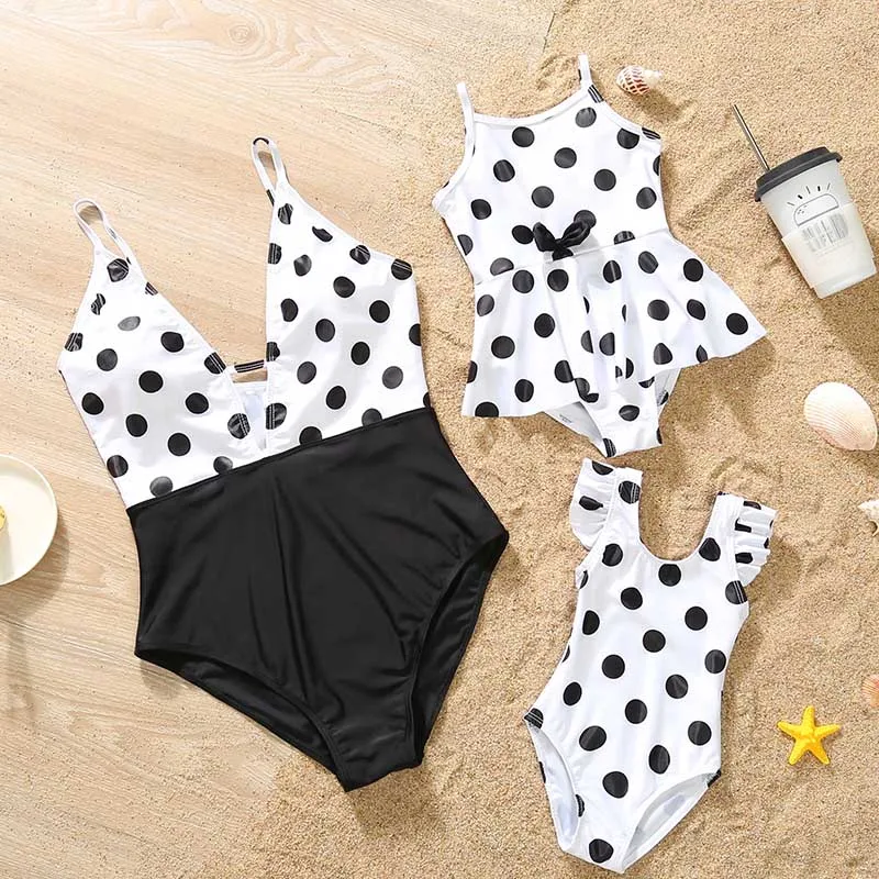 Mommy and Me Cute Dot Swimsuit Bikini for Family Mother Daughter Matching Summer Clothes Outfits