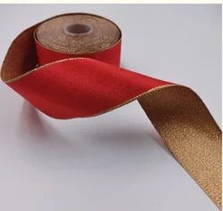 38MM 10yards Wired Edge Classical Red Gold Reversible Satin Ribbon for Festival Christmas Decoration New Year Gift Wrapping