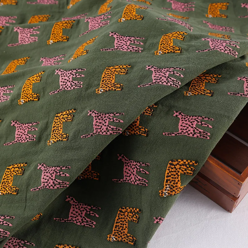 Cartoon Jungle Iittle Leopard Embroidery Pattern Handmade DIY Thick Iinen Cotton Cloth Clothing Pillow Fabric