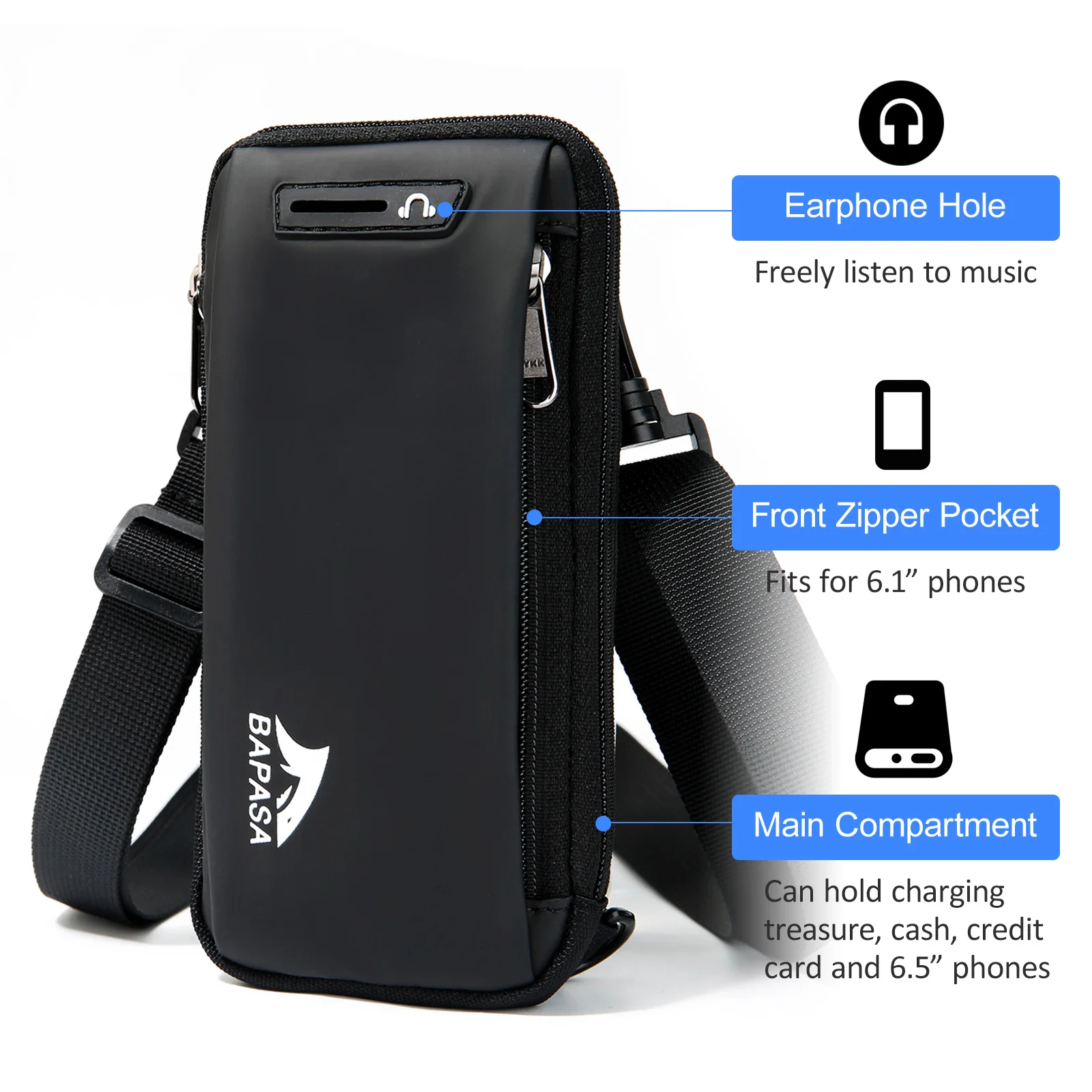 BAPASA Phone Bag Phone Purse Cross Body Bag Waist Phone Pouch Fit 6.5/7.5 Inch Phones Sports Running Bags Fanny Pack Wallet