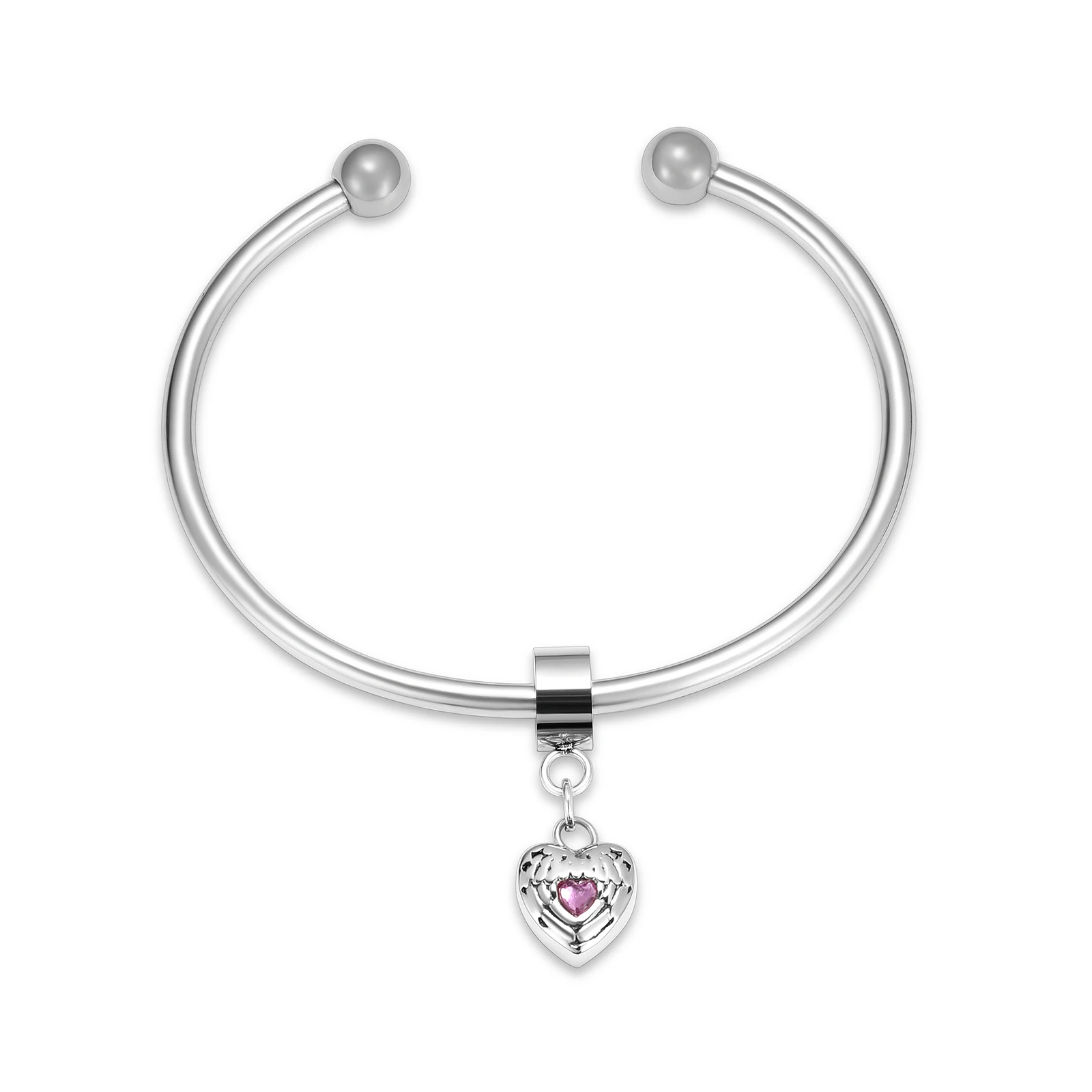 Cremation Bracelet for Human Pets Ashes - Small Heart Pendant Bangle Stainless Steel Inlaid Crystal Memorial Urn Jewelry