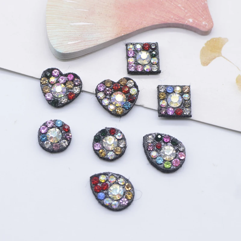 50Pcs/lot Colorful Black Padded Circle Heart Square Drop Shape Rhinestone Patches for Clothes Decor Headwear Hair Clips Applique