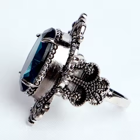 HuiSept Vintage 925 Silver Ring Jewellery Big Oval Shaped Sapphire Gemstones Rings for Male Female Wedding Party Gifts Wholesale